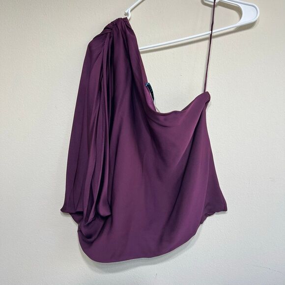 Alice + Olivia Purple One Shoulder Silk Blouse Small Women - Picture 2 of 7